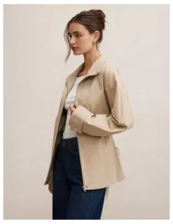 Forever New Nina Belted Funnel Neck Jacket in Beige