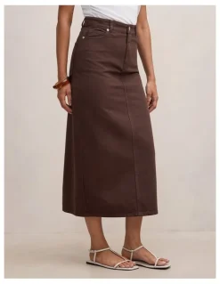 Forever New Paloma Denim Maxi Skirt in Brown