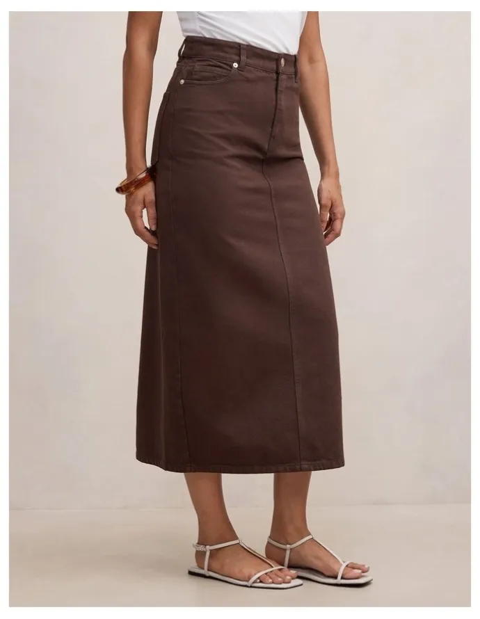 Forever New Paloma Denim Maxi Skirt in Brown