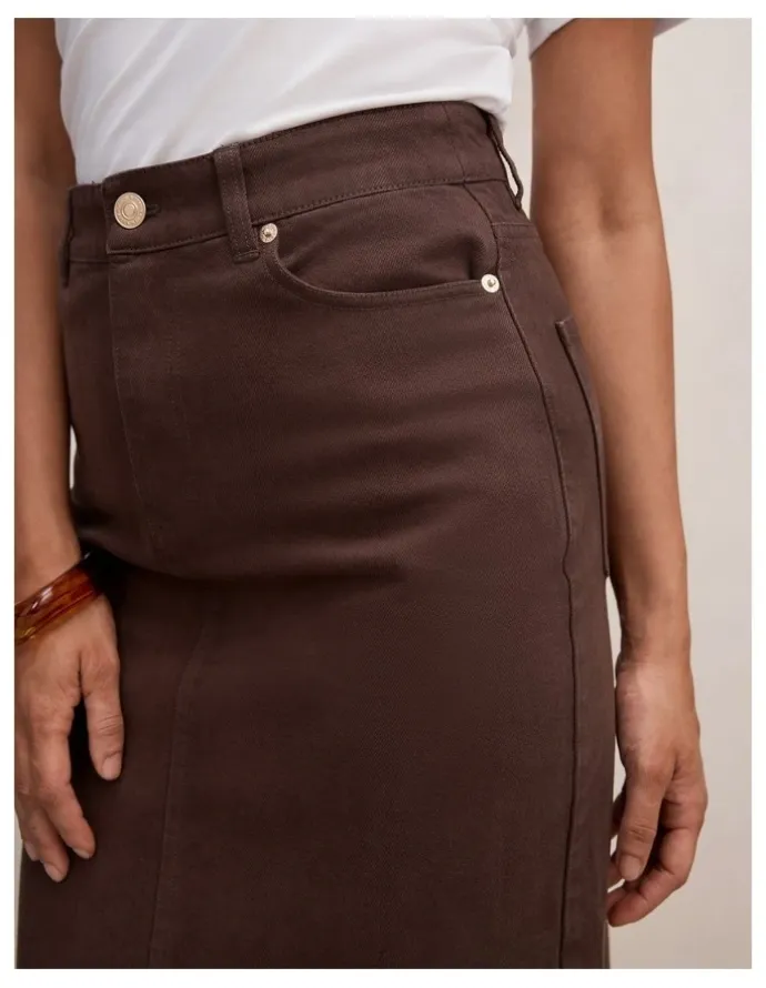 Forever New Paloma Denim Maxi Skirt in Brown