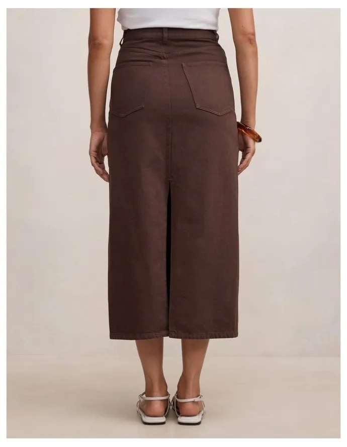 Forever New Paloma Denim Maxi Skirt in Brown
