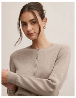 Forever New Poppy Crew Neck Cardigan in Brown