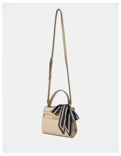 Forever New Serin Small Lock Top Handle Bag in Beige