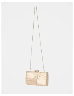 Forever New Tate Twist Satin Hardcase Clutch in Gold