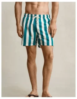 Gant Block Striped Swim Shorts in Aqua Blue