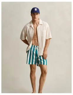 Gant Block Striped Swim Shorts in Aqua Blue
