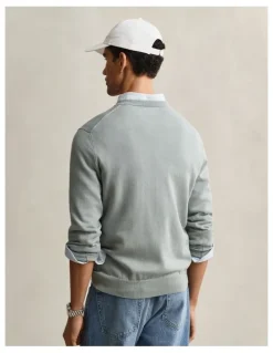 Gant Classic Cotton V-Neck Sweater in Ceramic Grey