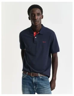 Gant Contrast Pique Polo Shirt in Evening Blue