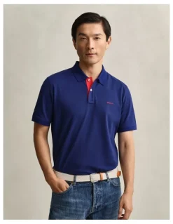 Gant Contrast Piqu Polo Shirt in Rich Navy