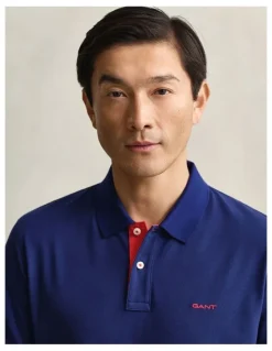Gant Contrast Piqu Polo Shirt in Rich Navy