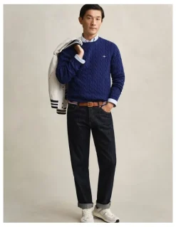 Gant Cotton Cable Crewneck in Rich Navy