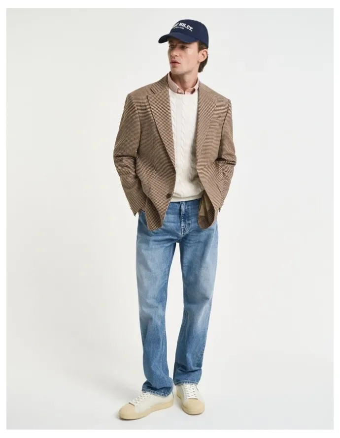 Gant Cotton Cable Knit Crew Neck Sweater in Cream