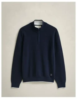 Gant Cotton Rib Half Zip in Evening Blue