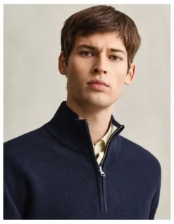 Gant Cotton Rib Half Zip in Evening Blue