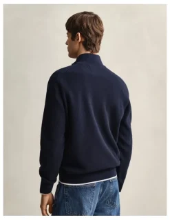 Gant Cotton Rib Half Zip in Evening Blue