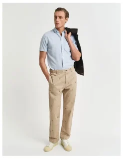 Gant Regular Fit Cotton Linen Short Sleeve Shirt in Fresh Blue