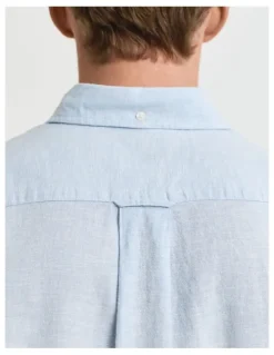 Gant Regular Fit Cotton Linen Short Sleeve Shirt in Fresh Blue