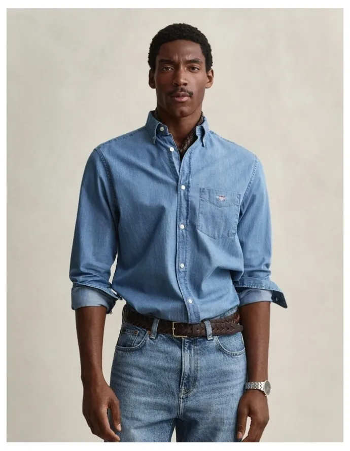Gant Regular Fit Indigo Shirt in Semi Light Blue
