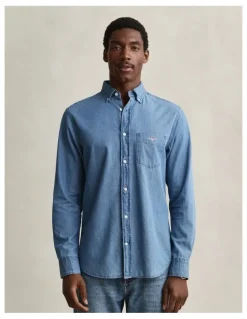 Gant Regular Fit Indigo Shirt in Semi Light Blue
