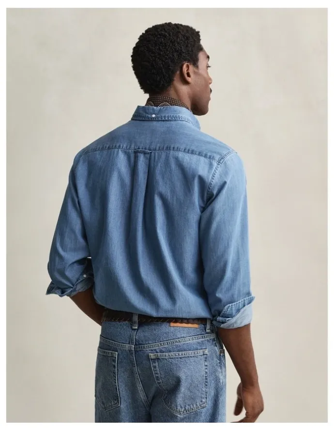 Gant Regular Fit Indigo Shirt in Semi Light Blue