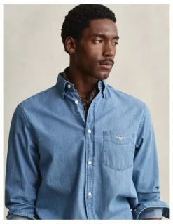 Gant Regular Fit Indigo Shirt in Semi Light Blue
