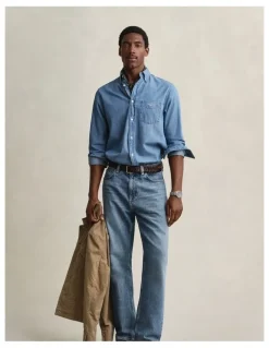 Gant Regular Fit Indigo Shirt in Semi Light Blue