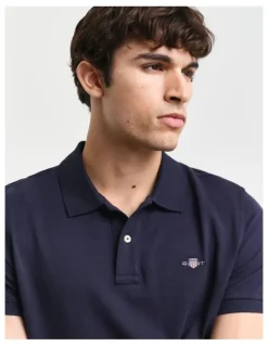 Gant Regular Fit Shield Pique Polo Shirt in Evening Blue