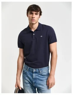Gant Regular Fit Shield Pique Polo Shirt in Evening Blue