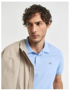 Gant Regular Fit Shield Pique Polo Shirt in Capri Blue