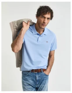 Gant Regular Fit Shield Pique Polo Shirt in Capri Blue