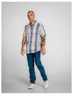 Gant Regular Fit Short Sleeve Madras Shirt in Eggshell