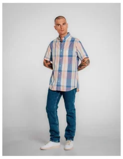 Gant Regular Fit Short Sleeve Madras Shirt in Eggshell