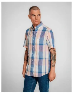 Gant Regular Fit Short Sleeve Madras Shirt in Eggshell