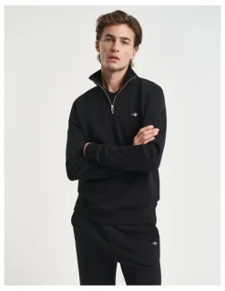 Gant Shield Half Zip Sweater in Black