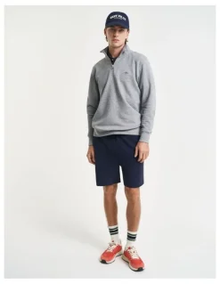 Gant Shield Half Zip Sweater in Grey Melange