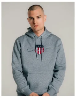 Gant Shield Hoodie in Grey Melange