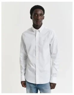 Gant Slim Fit Pinpoint Oxford Shirt in White
