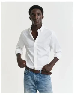 Gant Slim Fit Pinpoint Oxford Shirt in White