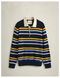 Gant Striped Rib Polo Sweater in Evening Blue