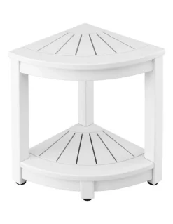 Gardeon Corner Shower Stool With Storage Shelf in White
