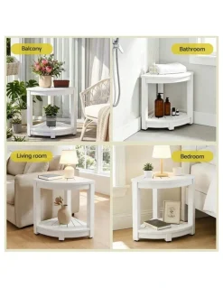 Gardeon Corner Shower Stool With Storage Shelf in White
