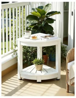 Gardeon Corner Shower Stool With Storage Shelf in White