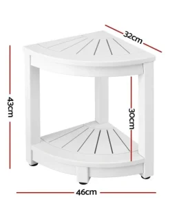 Gardeon Corner Shower Stool With Storage Shelf in White