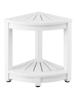 Gardeon Corner Shower Stool With Storage Shelf in White