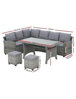 Gardeon Dining 9-Seater Set in Grey