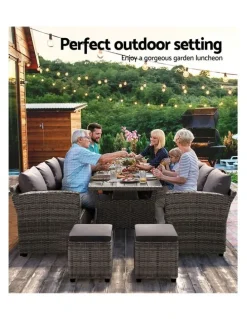 Gardeon Dining 9-Seater Set in Grey