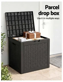 Gardeon Gardeon Outdoor Storage Box 118L Container Lockable Garden Toy Tool Rattan-Texture Black