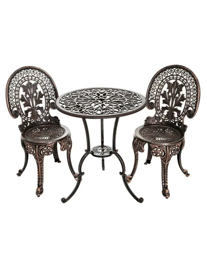 Gardeon Gardeon 3PC Patio Furniture Outdoor Bistro Set Dining Chairs Cast Aluminium Bronze