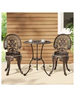 Gardeon Gardeon 3PC Patio Furniture Outdoor Bistro Set Dining Chairs Cast Aluminium Bronze