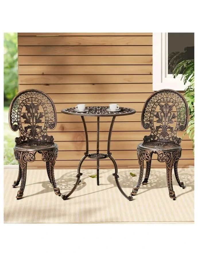 Gardeon Gardeon 3PC Patio Furniture Outdoor Bistro Set Dining Chairs Cast Aluminium Bronze